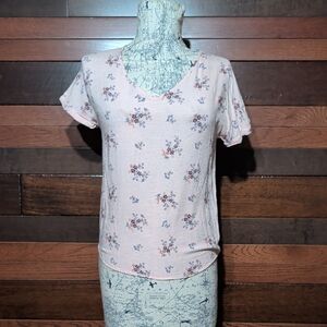 SO Light Pink Floral V-Neck Short Sleeve Top